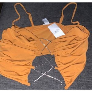 Crop top studded bling chain thru chest